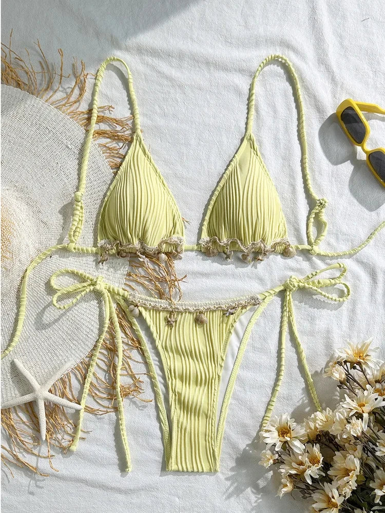Ensemble bikini rayé à lacets